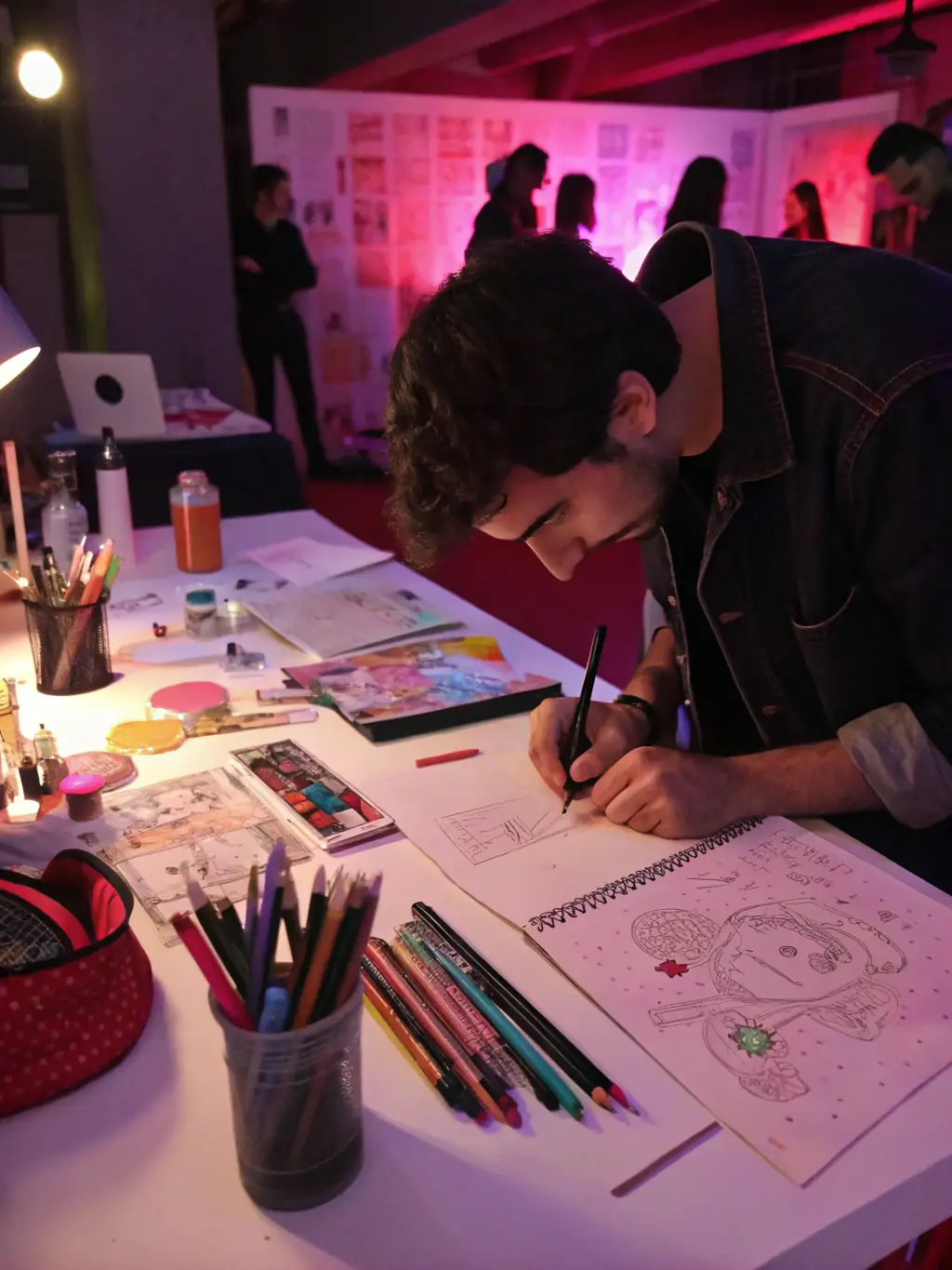 A photograph of an artist working in their studio during the Artistic Residency Program 2020, capturing the creative process and the supportive environment provided by LIGHTS LIVE.