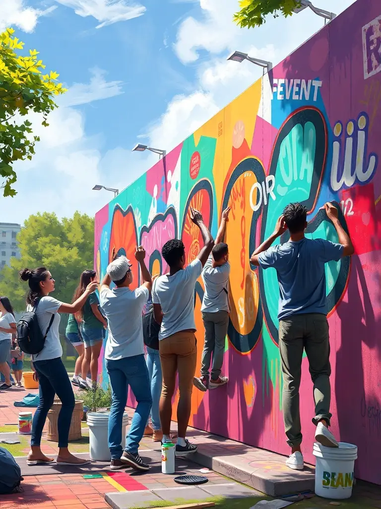 A collaborative mural project in a public space, symbolizing LIGHTS LIVE's commitment to community engagement through art.